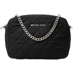 Michael Kors Black Quilted Nylon Crossbody Bag‎ Gold Chain Strap Camera Bag